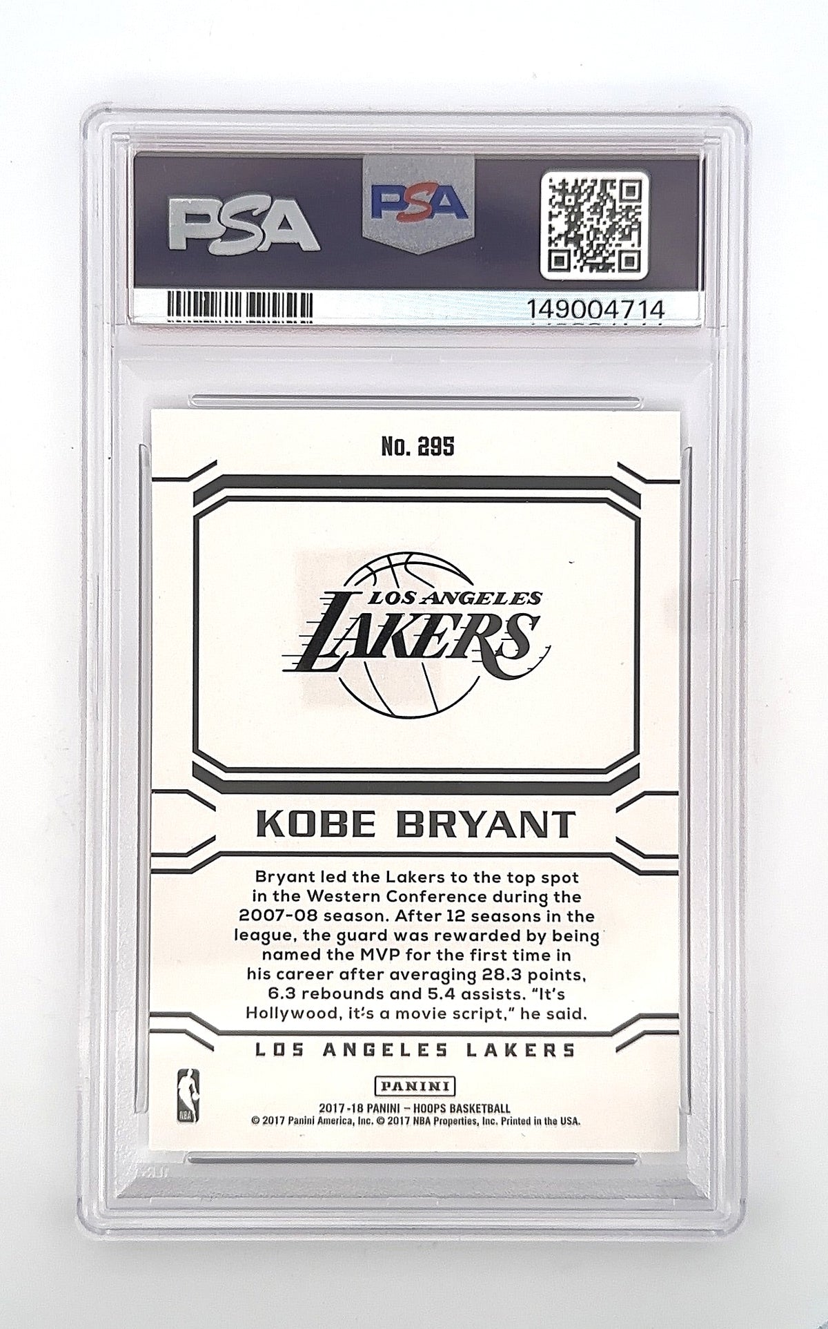 2017 Panini Hoops Kobe Bryant #295 PSA 9 — back