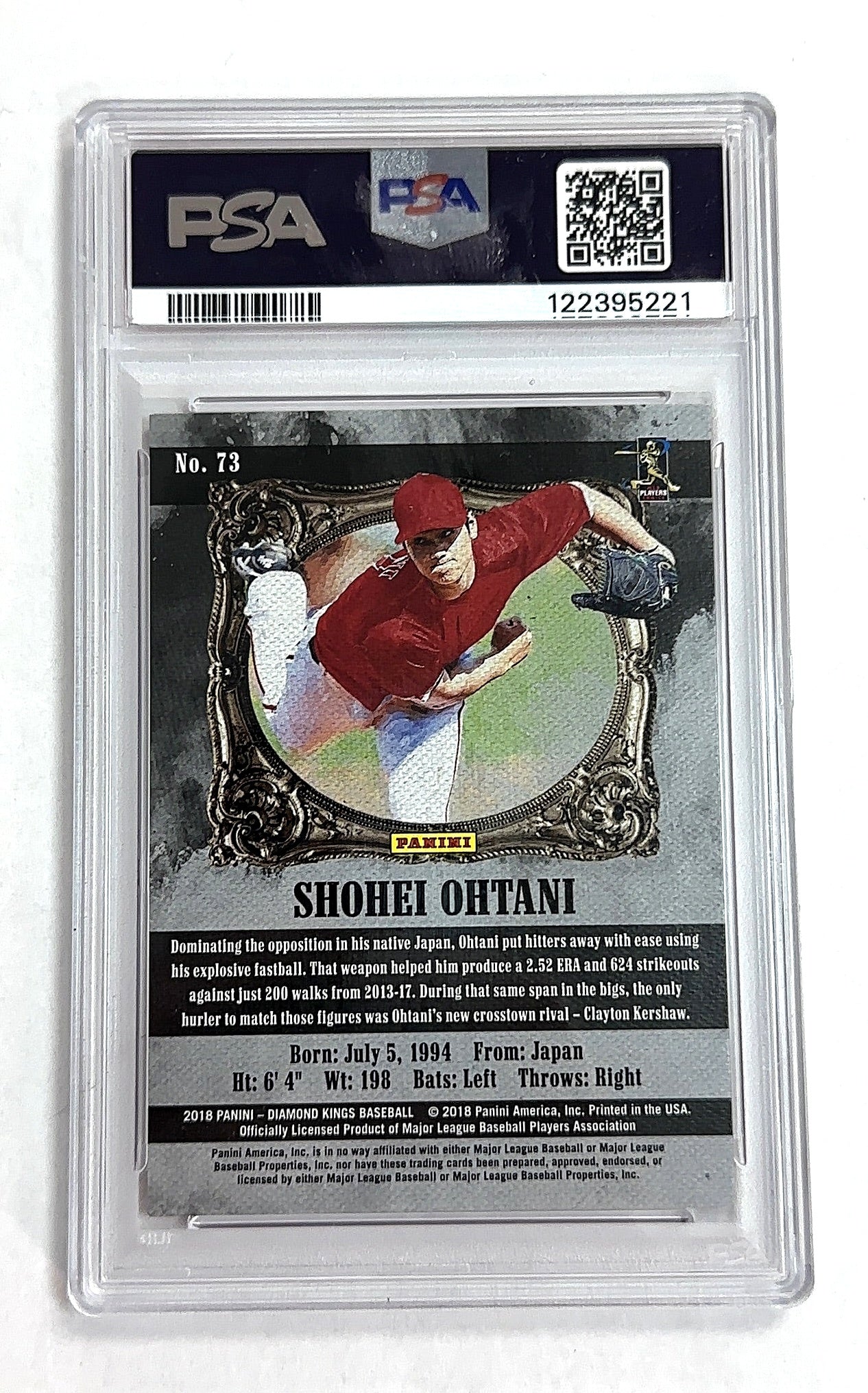 2018 Panini Diamond Kings Shohei Ohtani [Black and White Red Frame] #73 RC PSA 9 — back