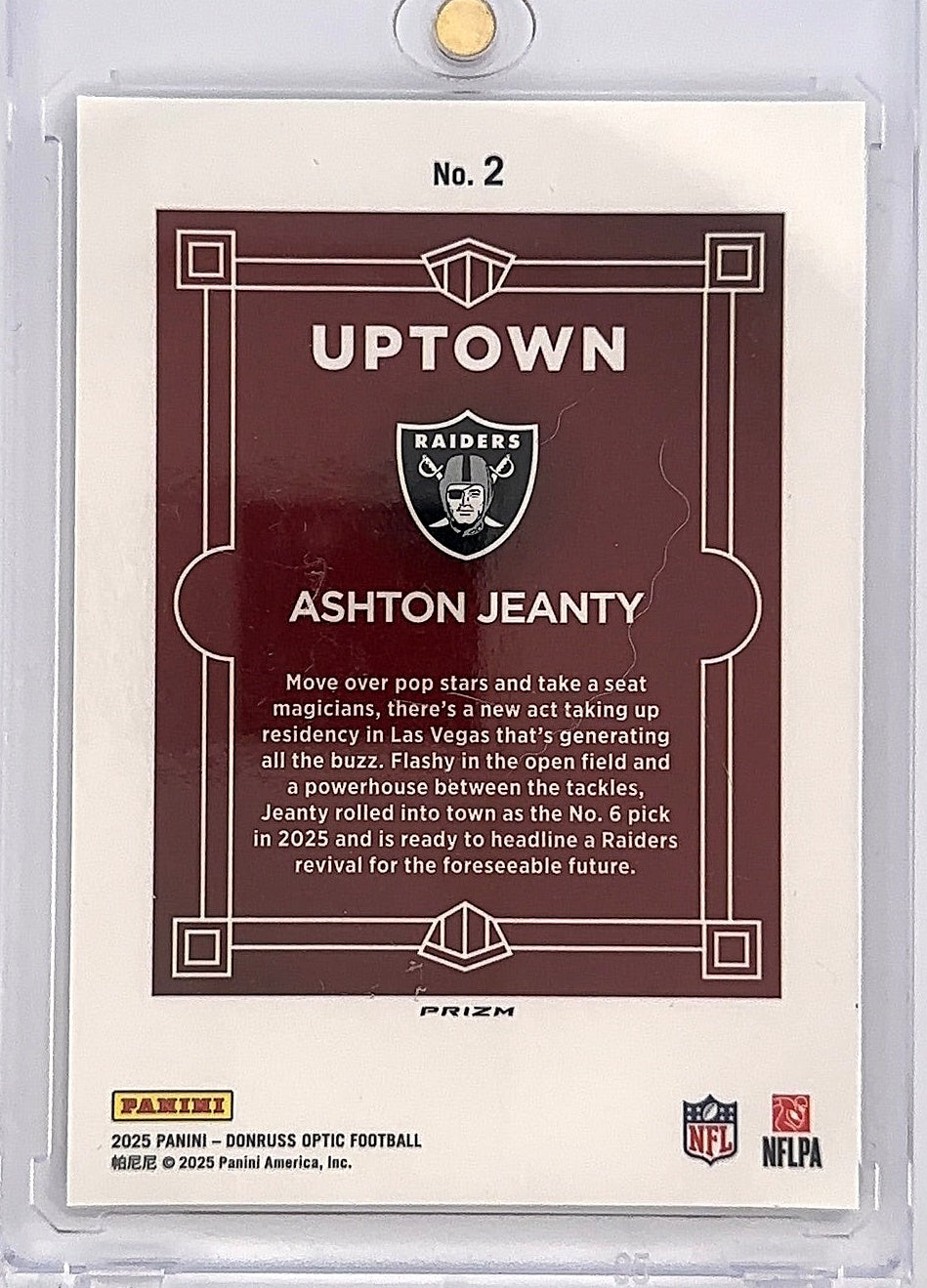 2025 Panini Donruss Optic Uptown Ashton Jeanty #2 — back