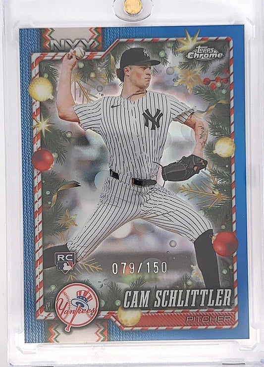 2026 Topps Holiday Cam Schlittler [Blue Refractor Chrome] #HC77 — front