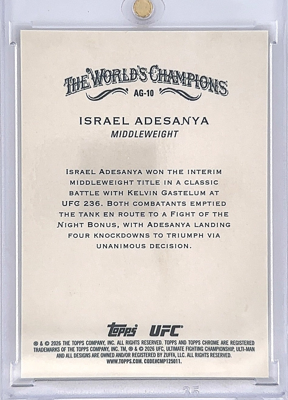 2026 Israel Adesanya Topps Allen & Ginter /50 [Refractor] #AG-10 — back