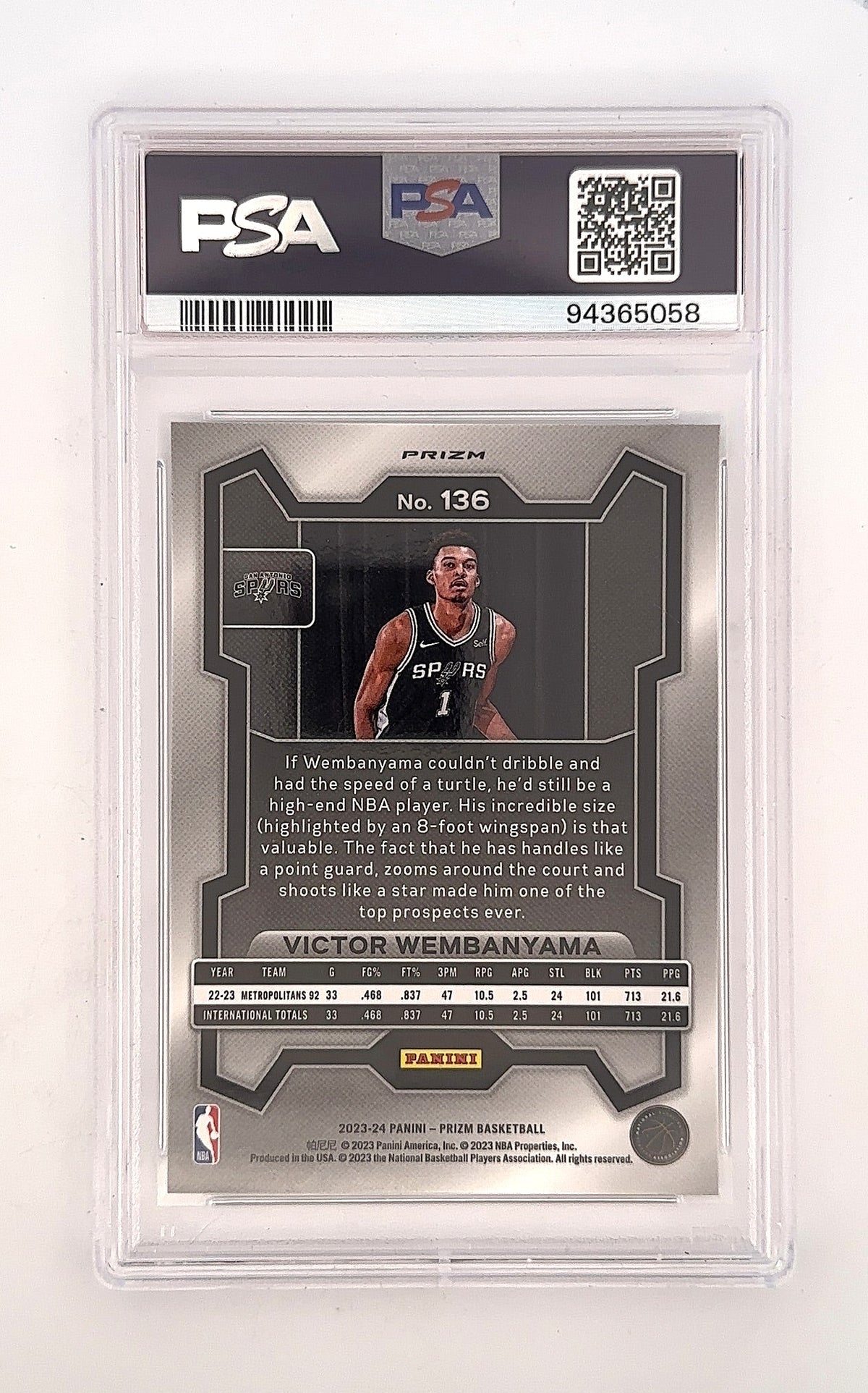 2023 Panini Prizm Victor Wembanyama [Silver] #136 PSA 10 — back