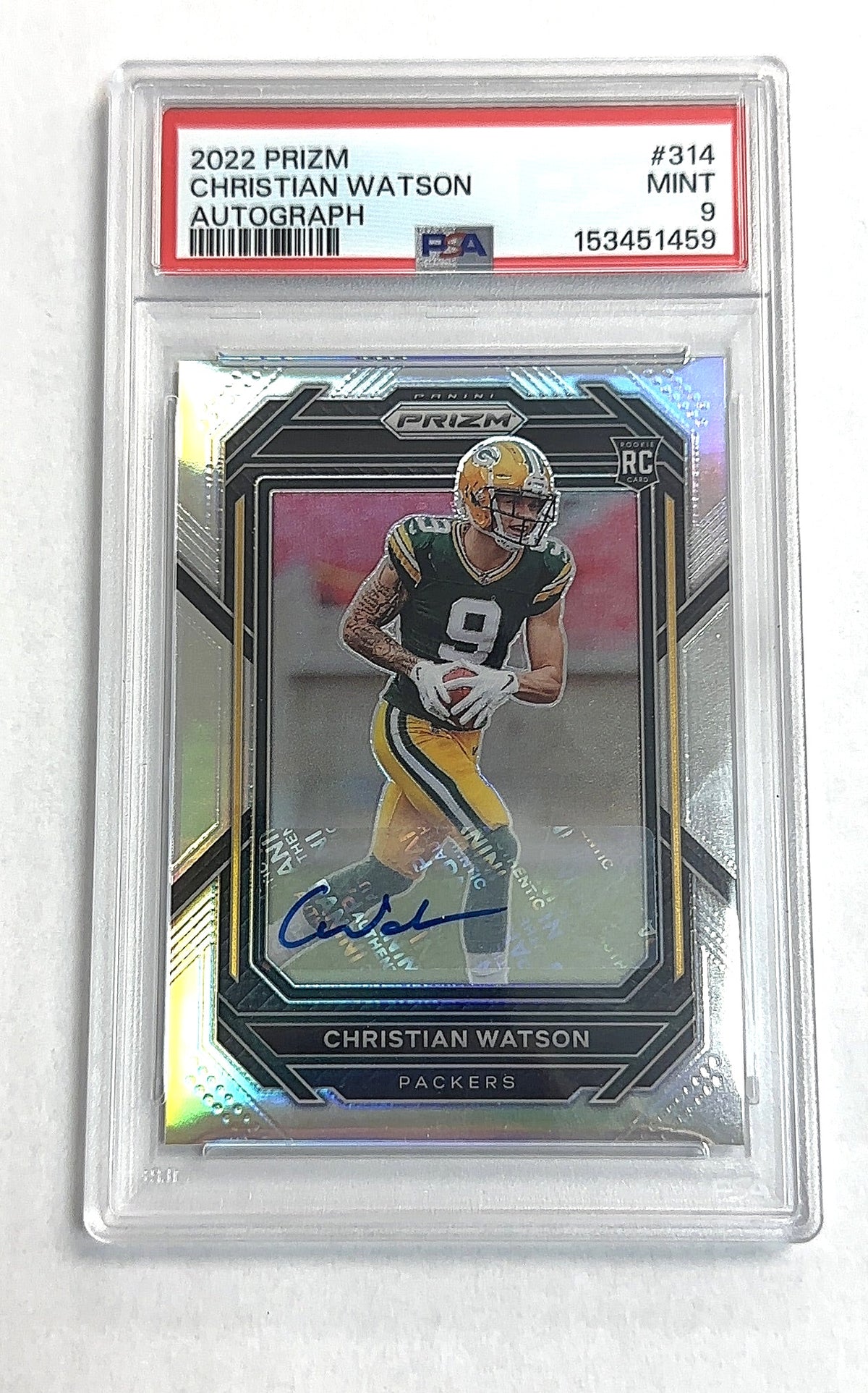 2022 Panini Prizm Christian Watson [Autograph Silver] #314 PSA 9 — front
