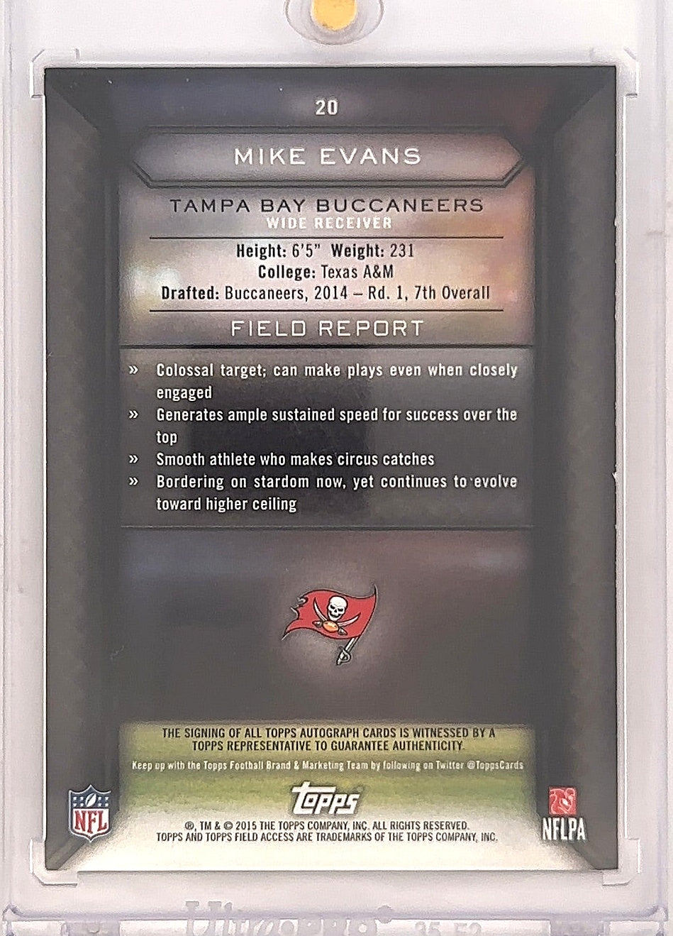 Mike Evans Field Access Autograph #20 — back