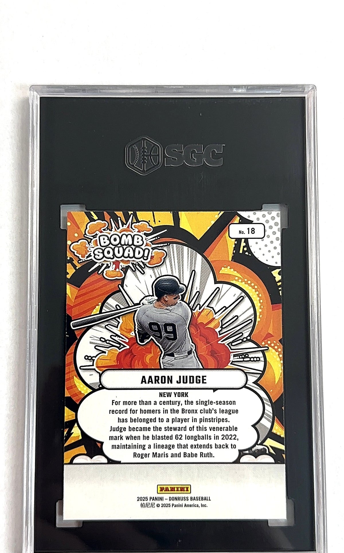 2025 Panini Donruss Bomb Squad Aaron Judge #18 SGC 10 — back