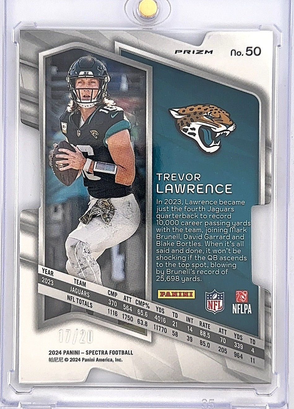 2024 Panini Spectra Trevor Lawrence [Neon Pink Die-Cut] #50 — back