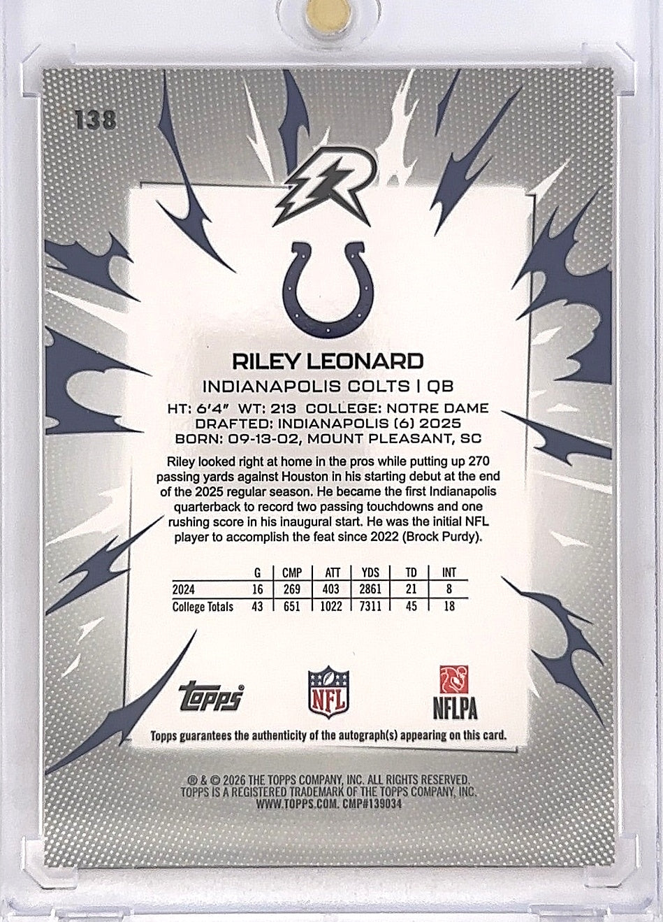 2025 Topps Resurgence Riley Leonard [Magenta Static Signature] #138 — back