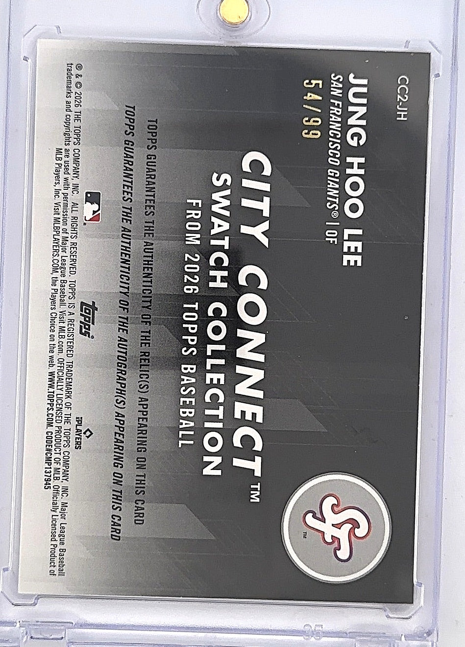 2026 Topps Series 2 City Connect Swatch Jung Hoo Lee [Autograph] #CC2-JH — back