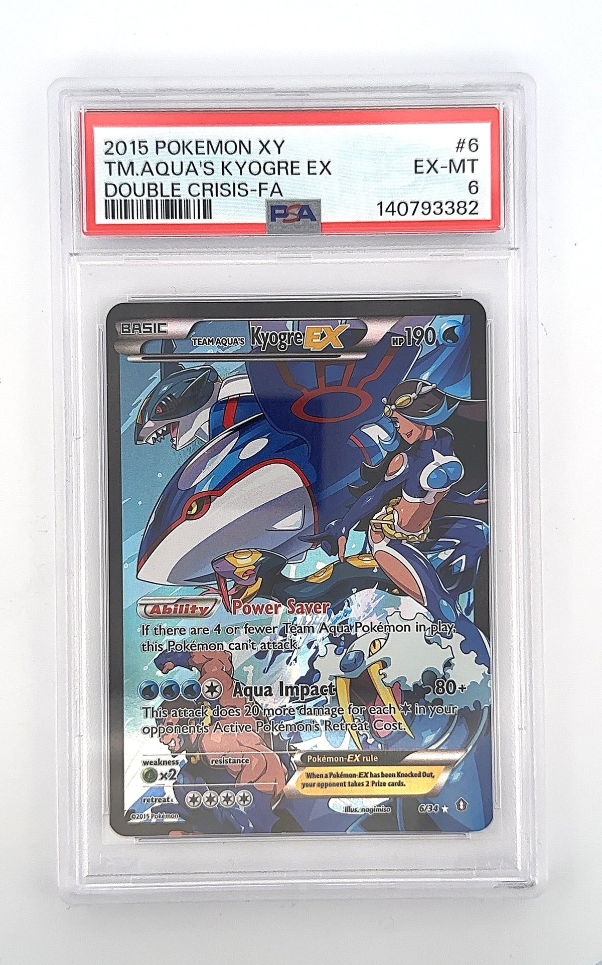 Team Aqua's Kyogre EX #6/34 PSA EX-MT 6 — front