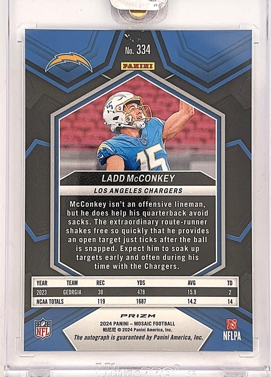 2024 Panini Mosaic Ladd McConkey [Autograph White] #334 — back