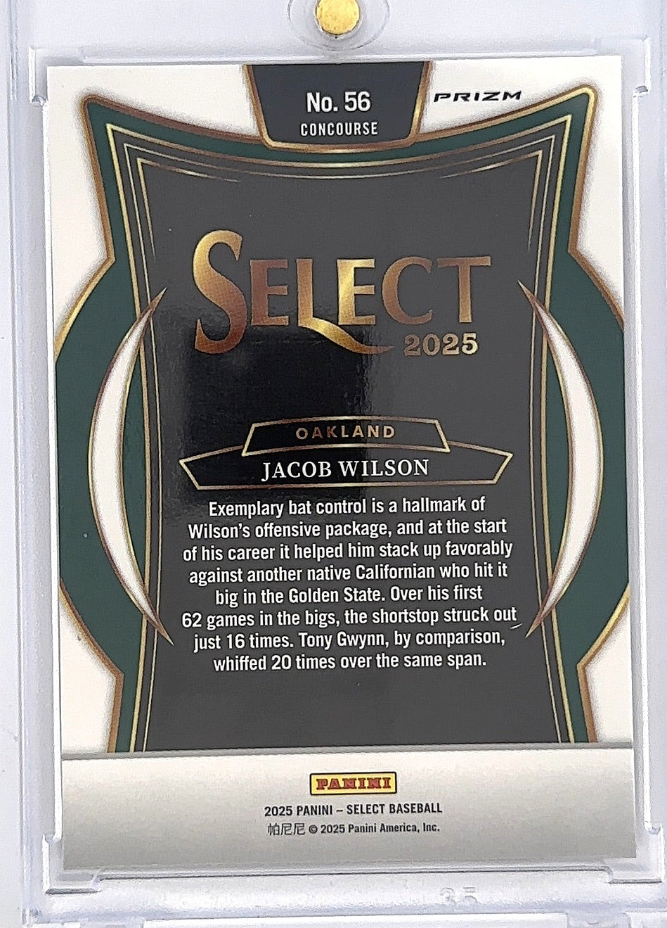 2025 Panini Select Jacob Wilson [Zebra] #56 — back
