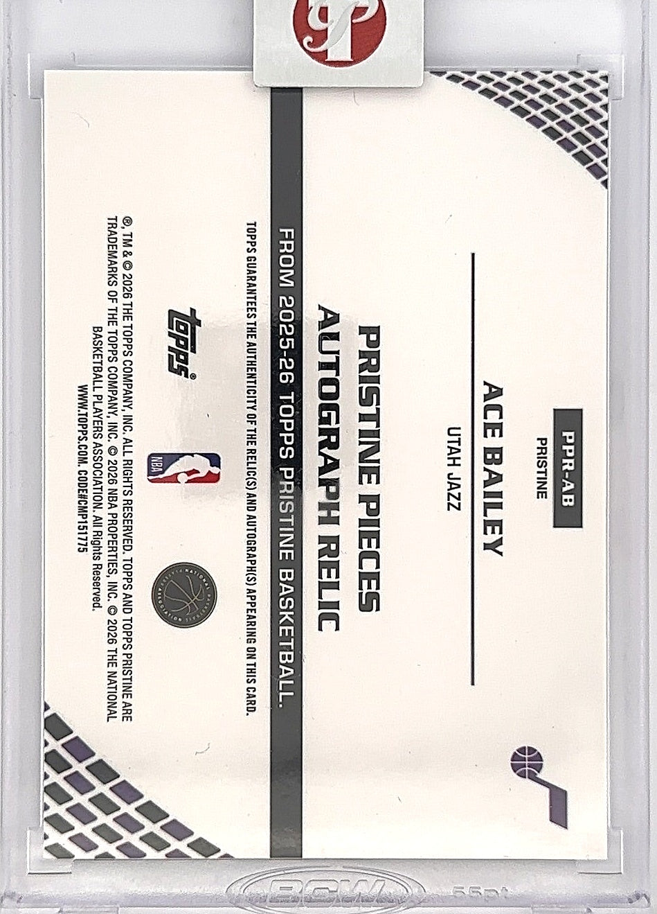 2025 Topps Pristine Pieces Rookie Autograph Relic Ace Bailey [Blue] #PPR-AB — back