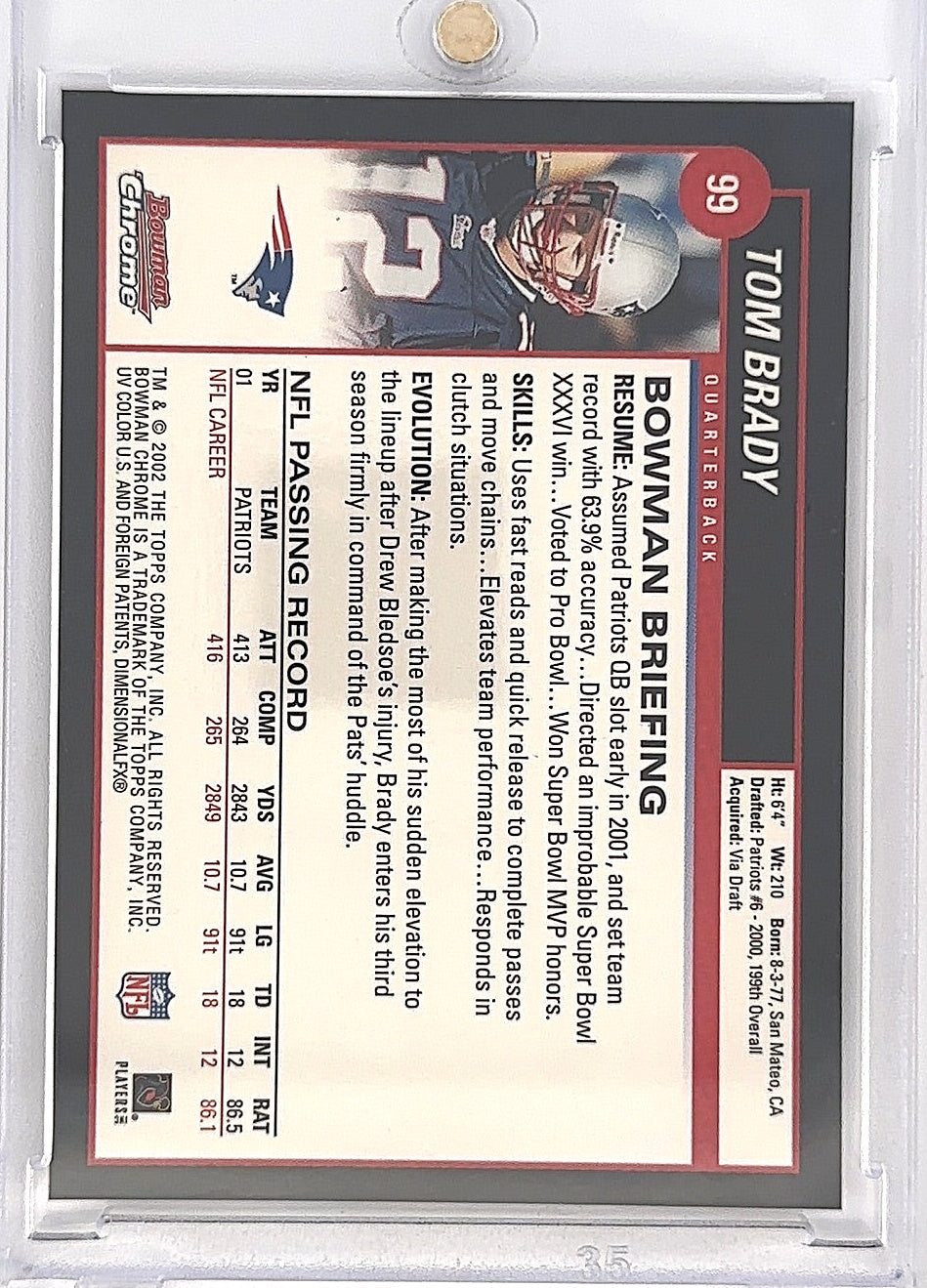 2002 Bowman Chrome Tom Brady #99 — back