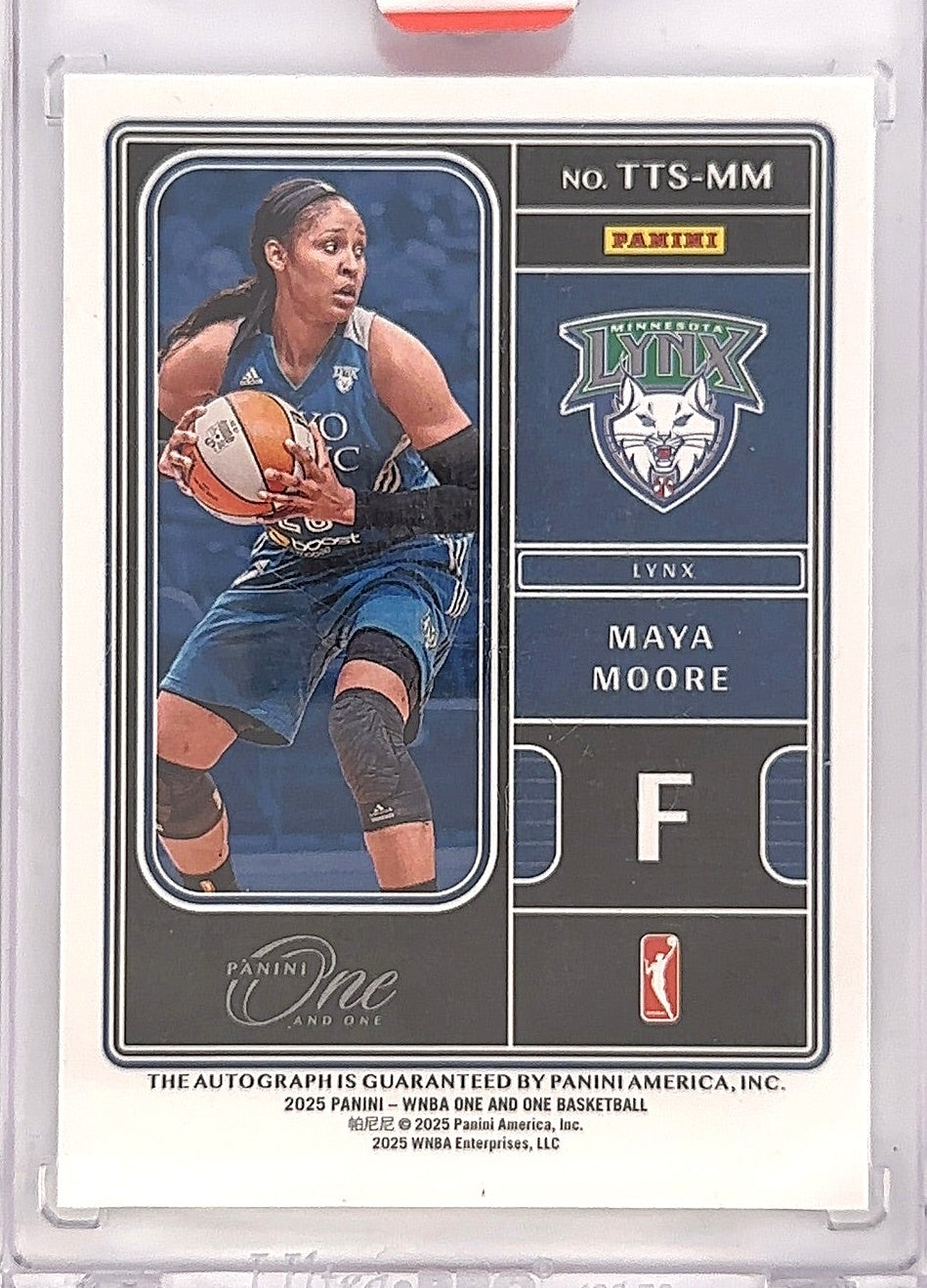 2025 Maya Moore Panini One And One Signatures /99 TTS-MM — back