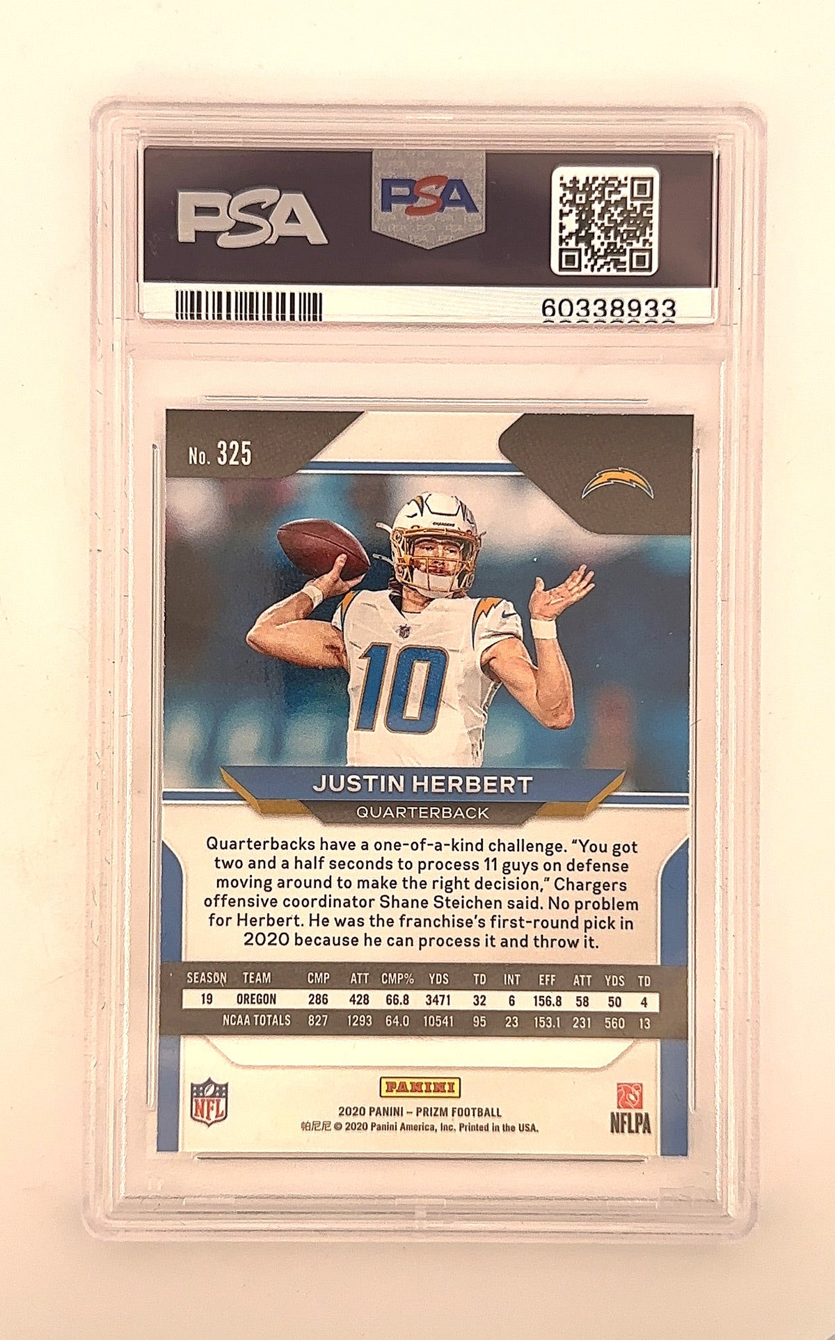 2020 Panini Prizm Justin Herbert #325 PSA 9 — back