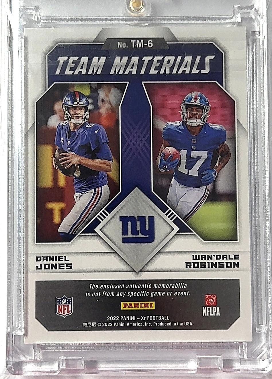2022 Panini XR Team Materials Daniel Jones, Wan'Dale Robinson #TM-6 RC — back