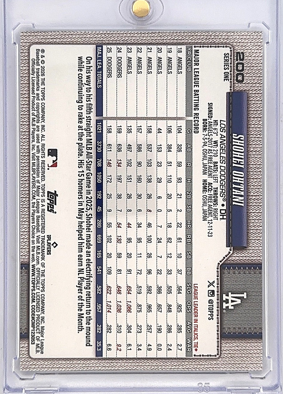 2026 Topps Shohei Ohtani [Diamante] #200 — back