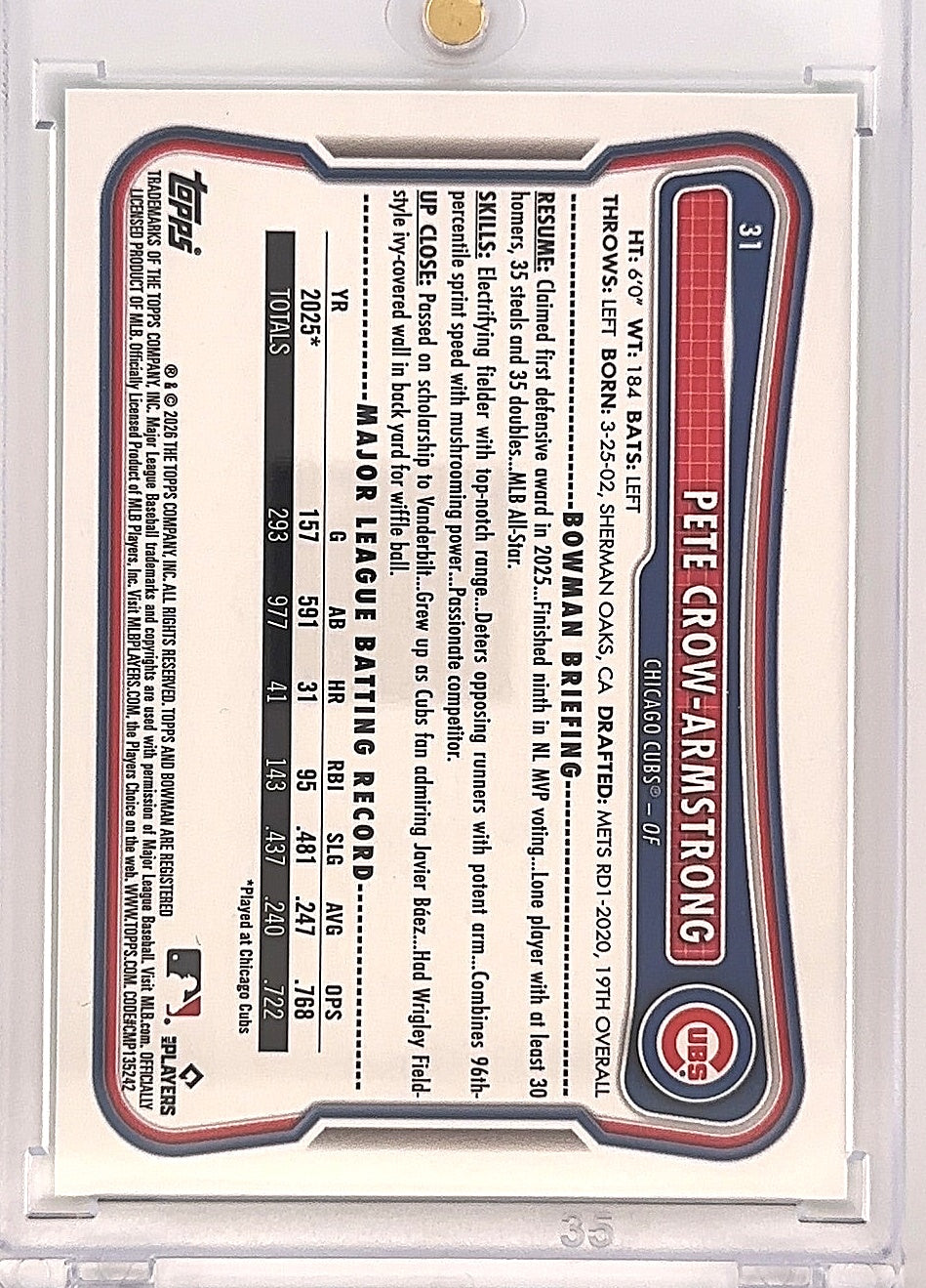 2026 Bowman Pete Crow-Armstrong [Neon Green] #31 — back