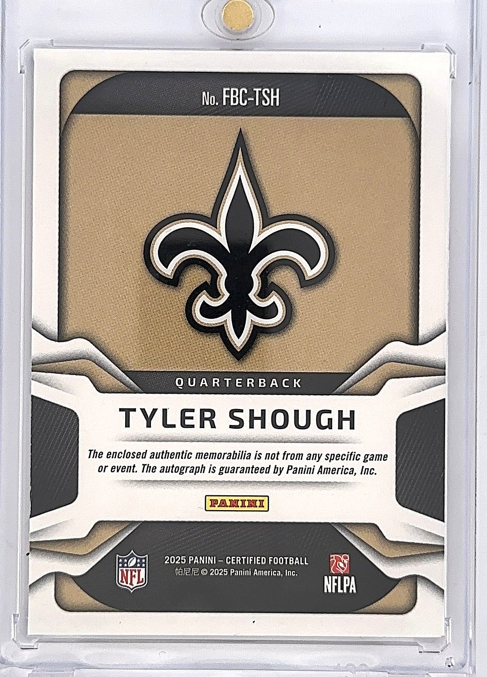 2025 Panini Certified Freshman Fabric Signature Tyler Shough /99 #FBC-TSH — back