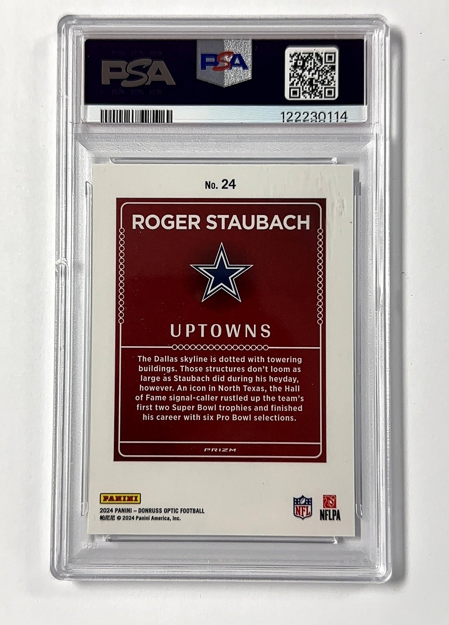 Roger Staubach Uptown PSA 9 Donruss Optic — back