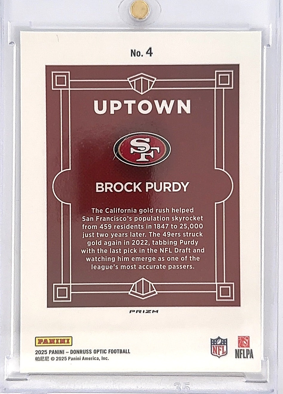2025 Panini Donruss Optic Uptown Brock Purdy #4 — back