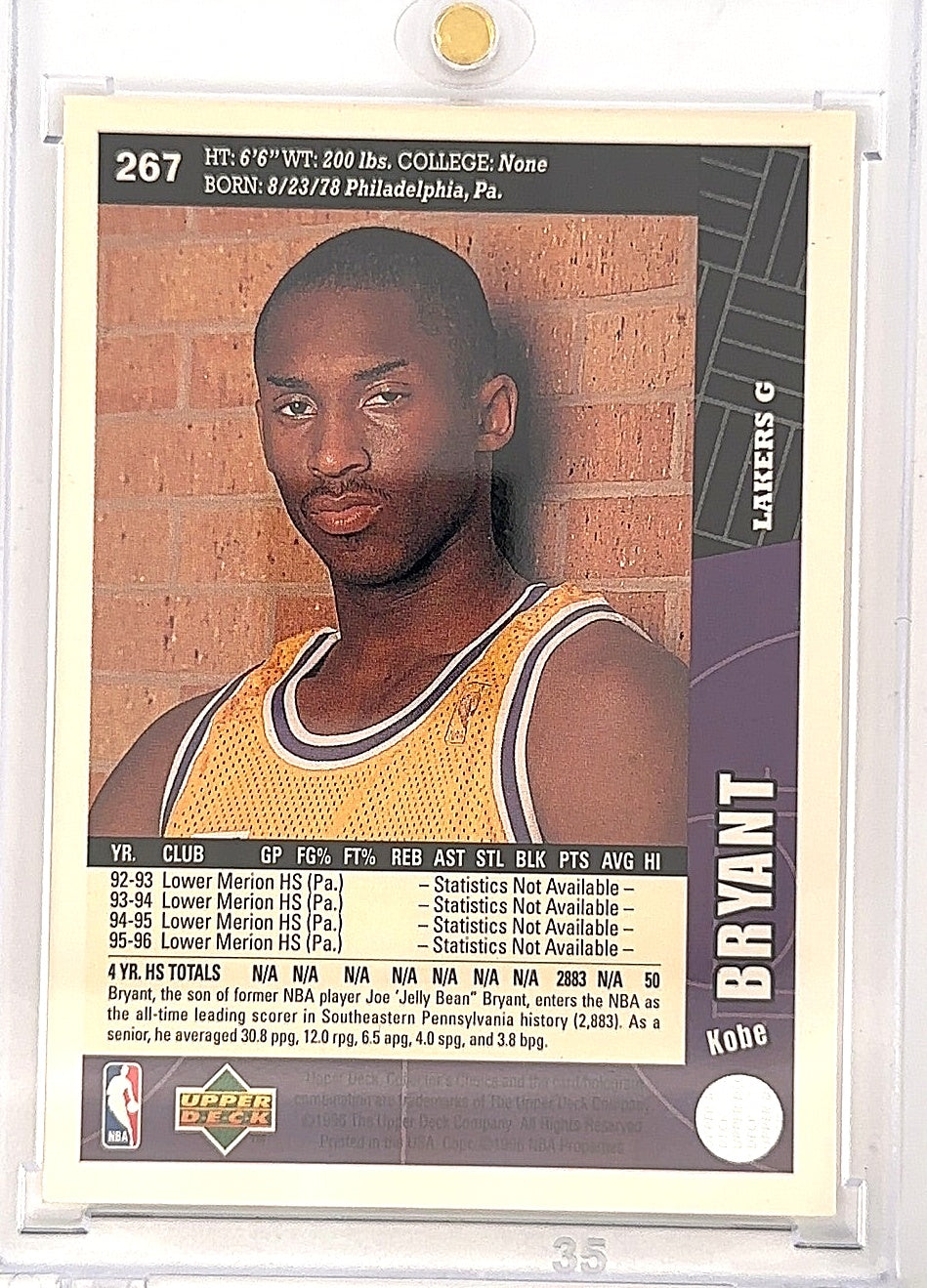 1996 Collector's Choice Kobe Bryant #267 — back