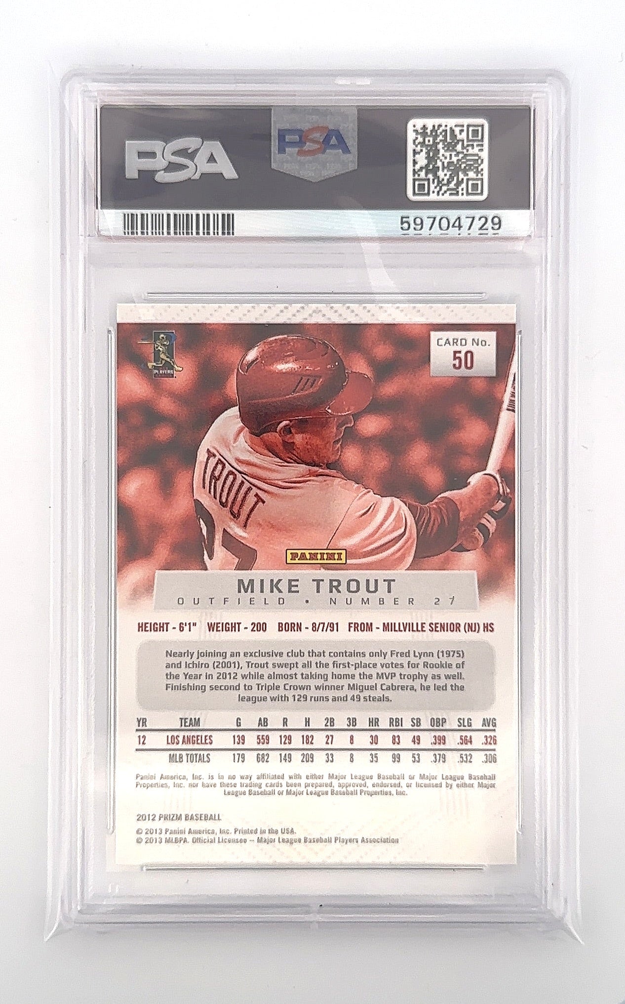 2012 Panini Prizm Mike Trout [Prizm] #50 PSA 9 — back