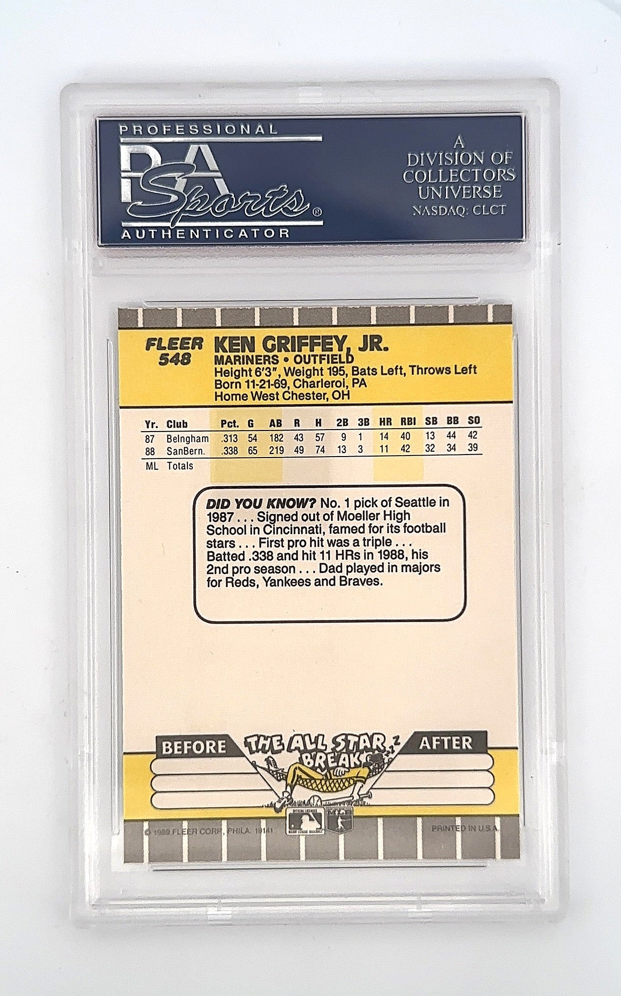 1989 Fleer Ken Griffey Jr. #548 PSA 8 — back