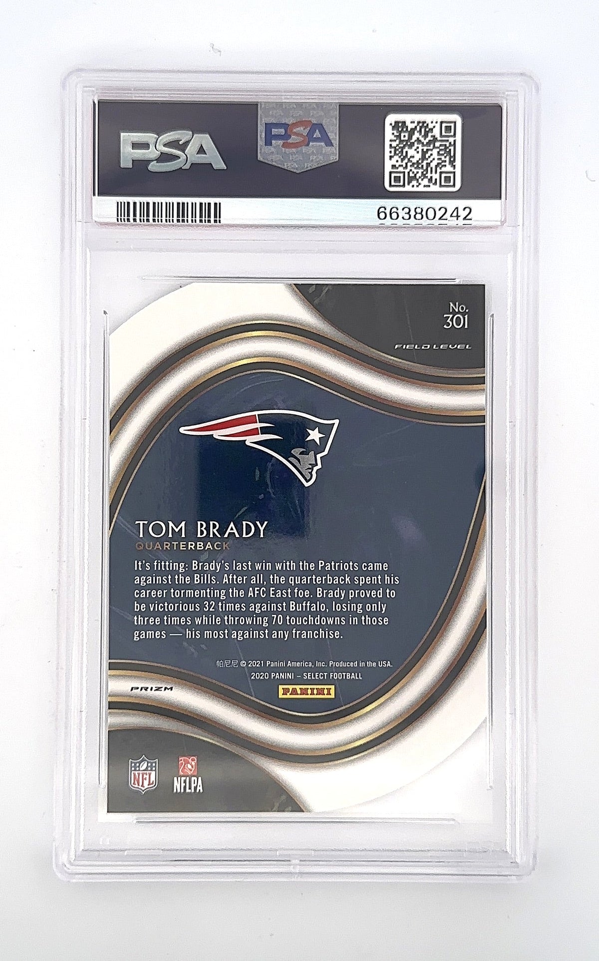 2020 Panini Select Tom Brady [White Prizm Die Cut] #301 PSA 10 — back