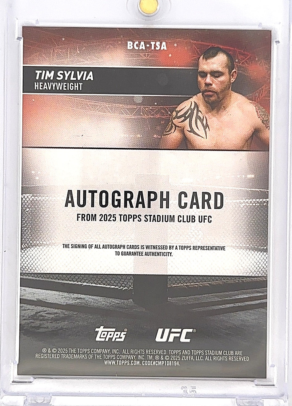 2025 Tim Silvia Topps UFC Stadium Club Auto #BCA-TSA — back