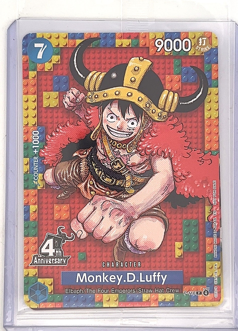 Lego Luffy One Piece TCG Monkey D Luffy P-110 OP17 4th Anniversary — front