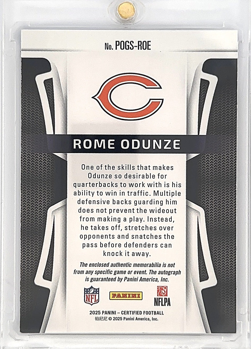 2025 Panini Certified Piece of the Game Signature Rome Odunze [Blue] #POGS-ROE — back