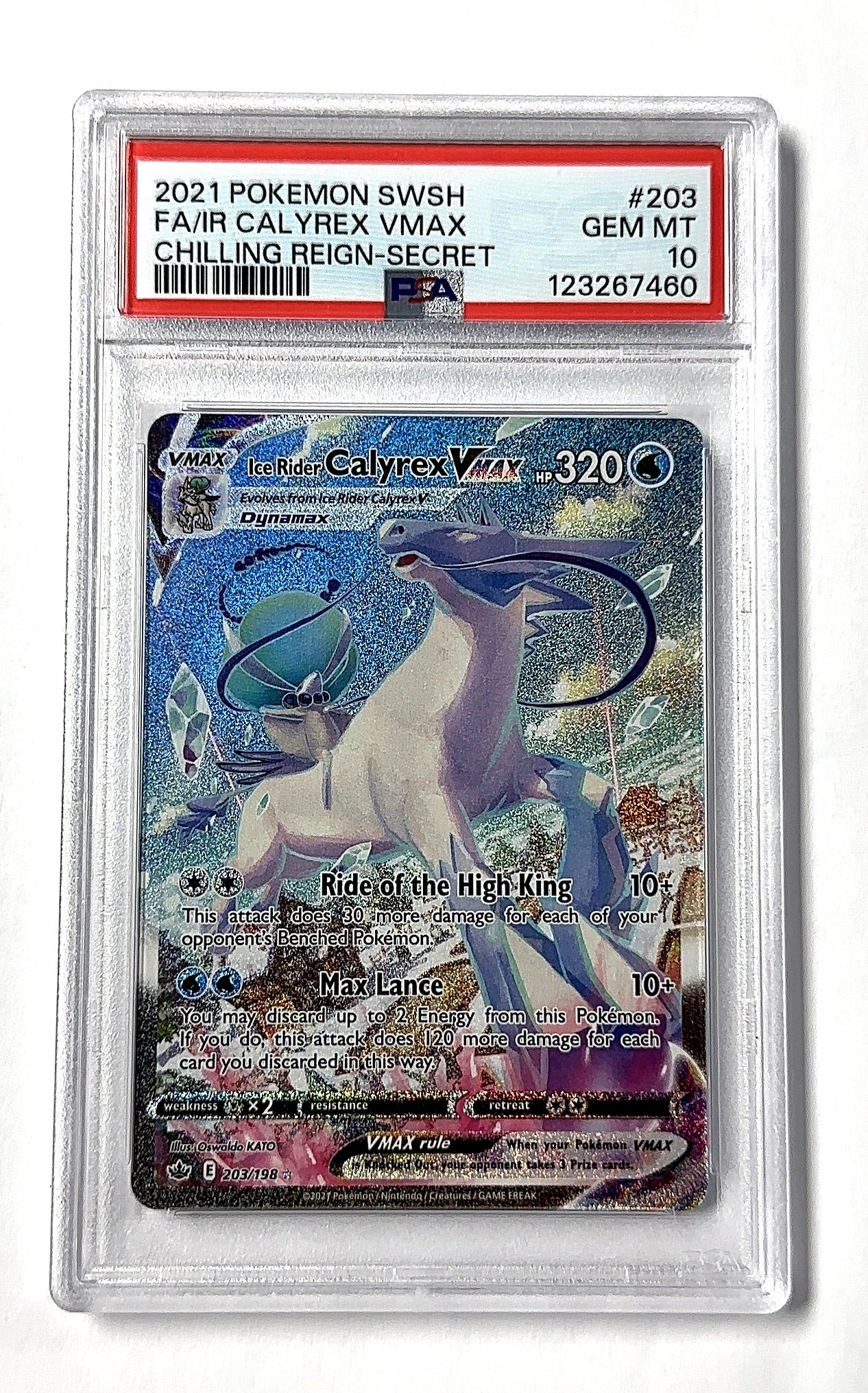 Ice Rider Calyrex VMAX (Alternate Art Secret) #203/198 PSA GEM MT 10 — front