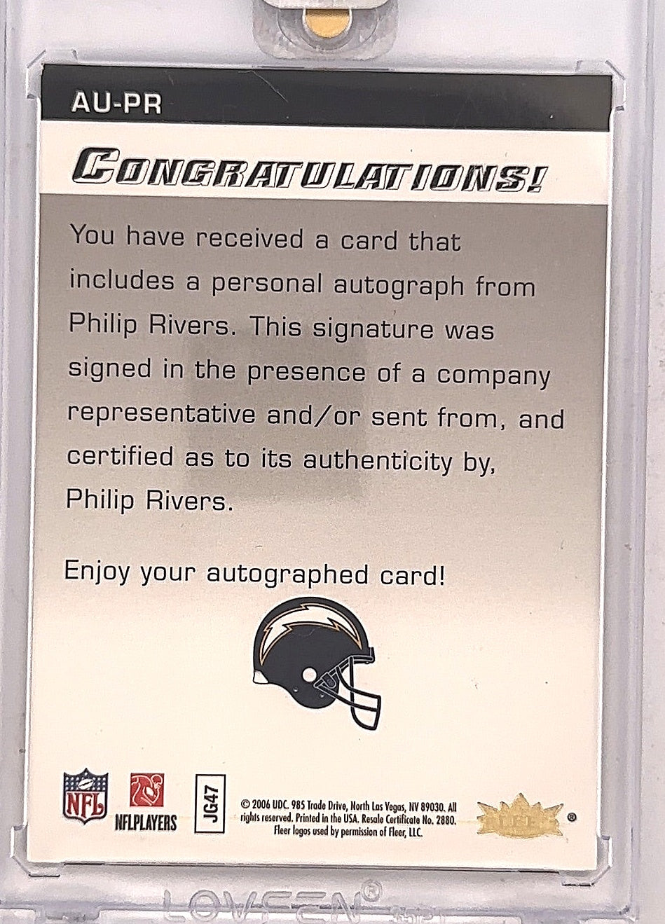 Philip Rivers Flair Showcase Autographs — back