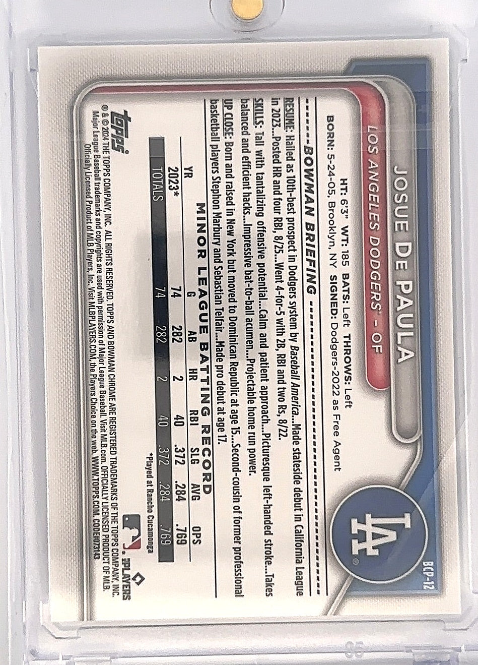 Josue De Paula Bowman Chrome 030/150 — back