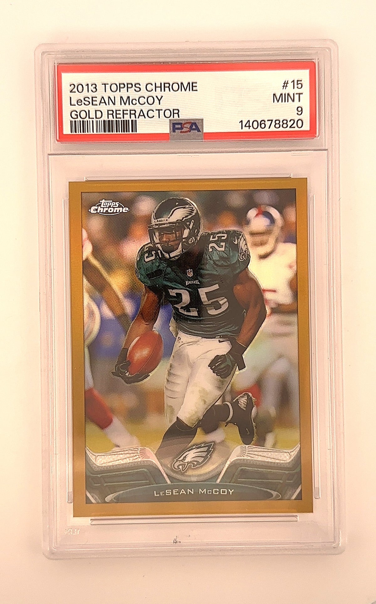 LeSean McCoy 2013 Topps Chrome Gold Refractor PSA MINT 9 — front