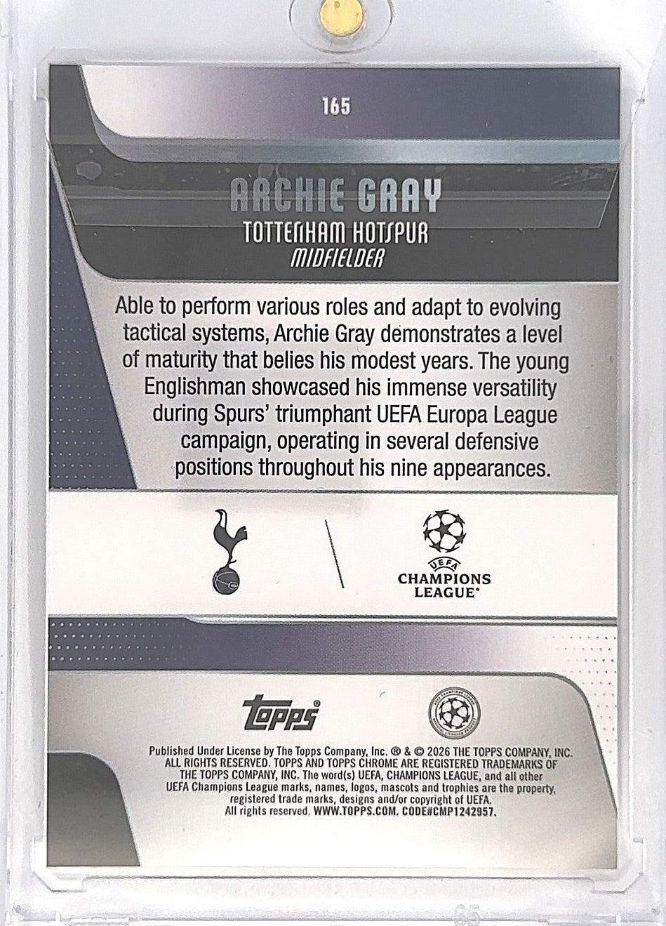 2026 Topps Chrome UCC Archie Gray [Mini diamond] #165 05/10 — back