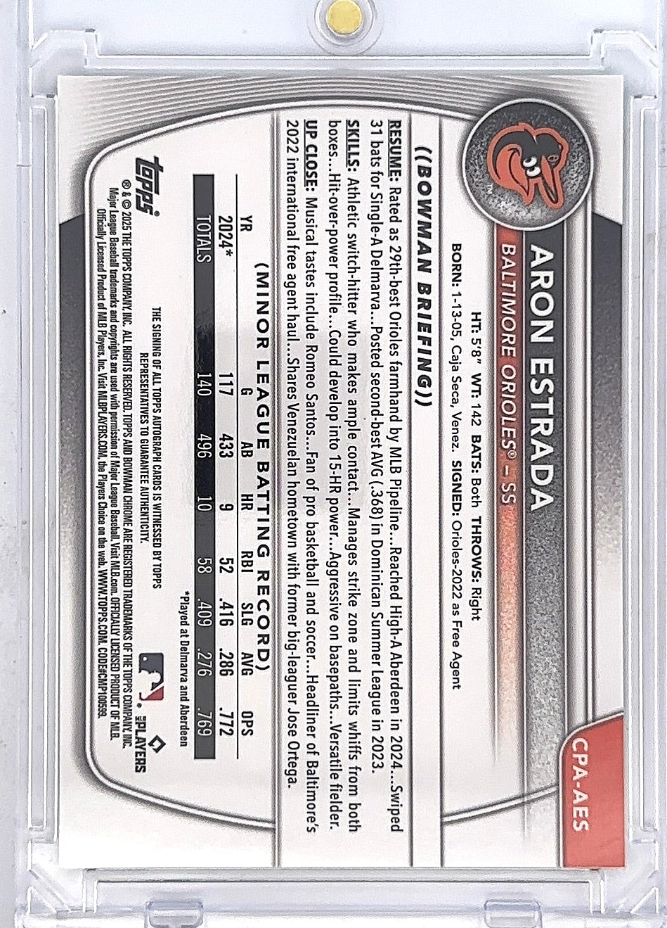 Aron Estrada Bowman Chrome 27/99 — back