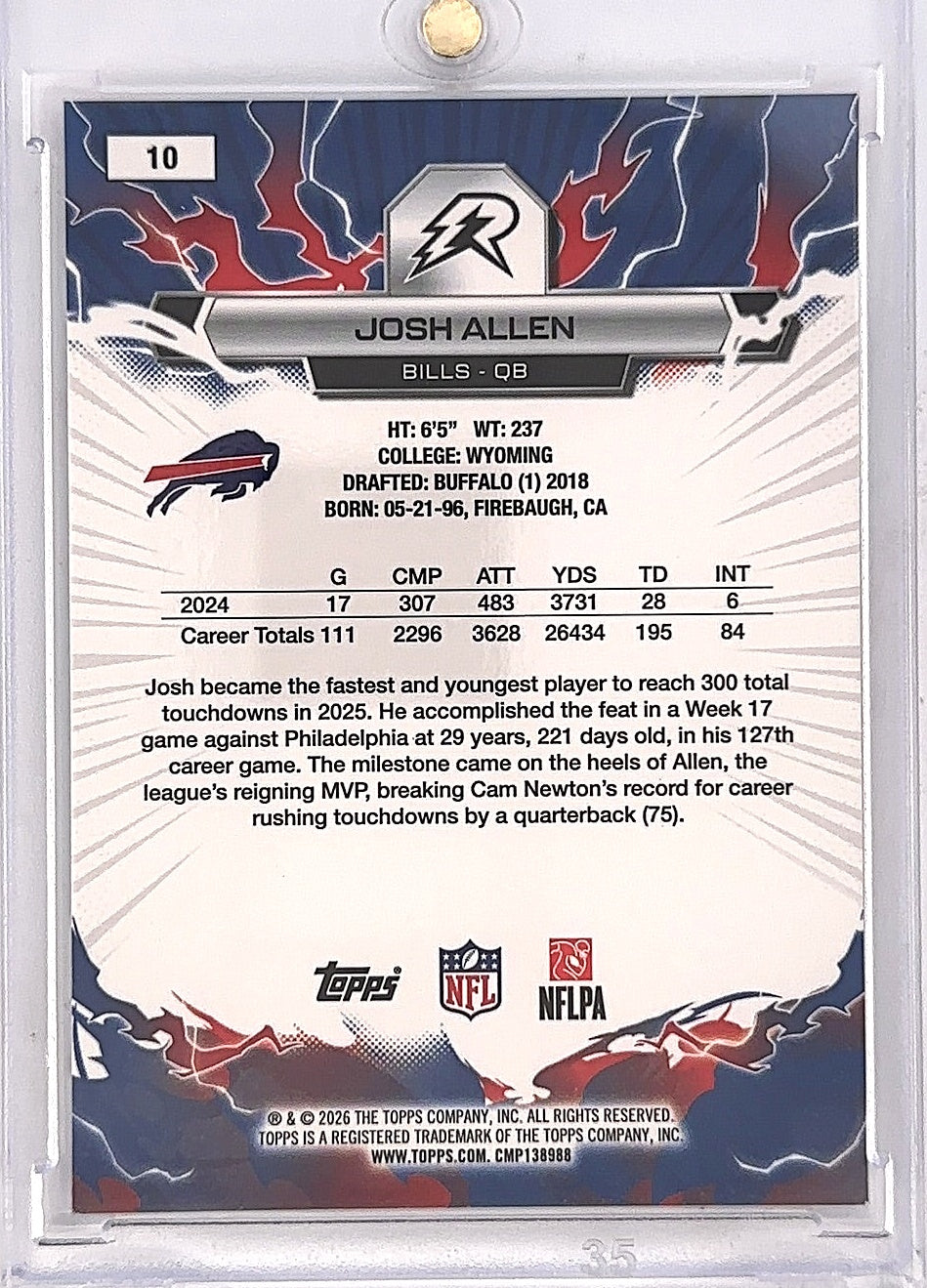 2025 Topps Resurgence Josh Allen [Aqua Surge] #10 — back