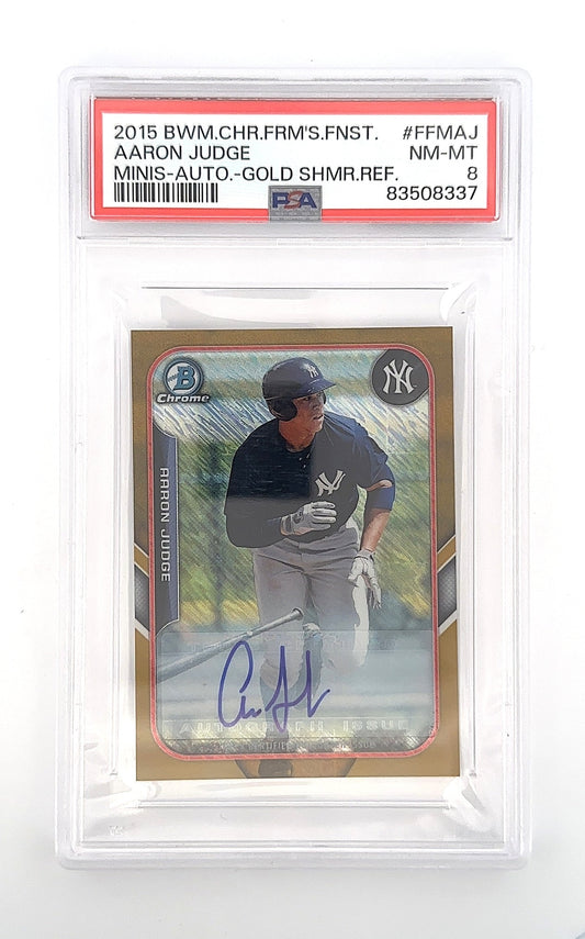 2015 Bowman Chrome the Farm's Finest Minis Aaron Judge [Autograph Gold Shimmer Refractor] #FFM-AJ PSA 8 — front
