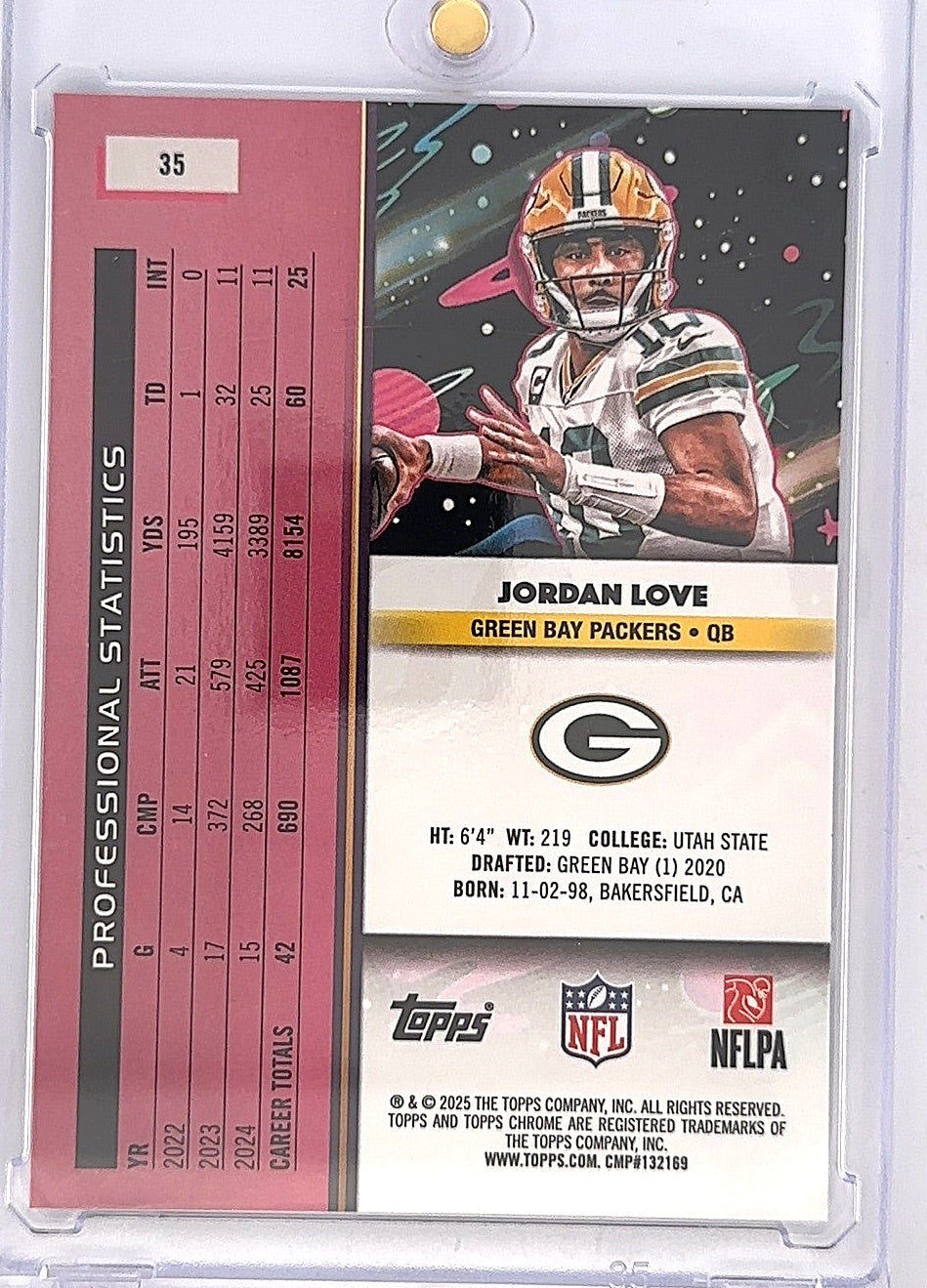 2025 Topps Cosmic Chrome Jordan Love [Blue Moon Refractor] #35 — back