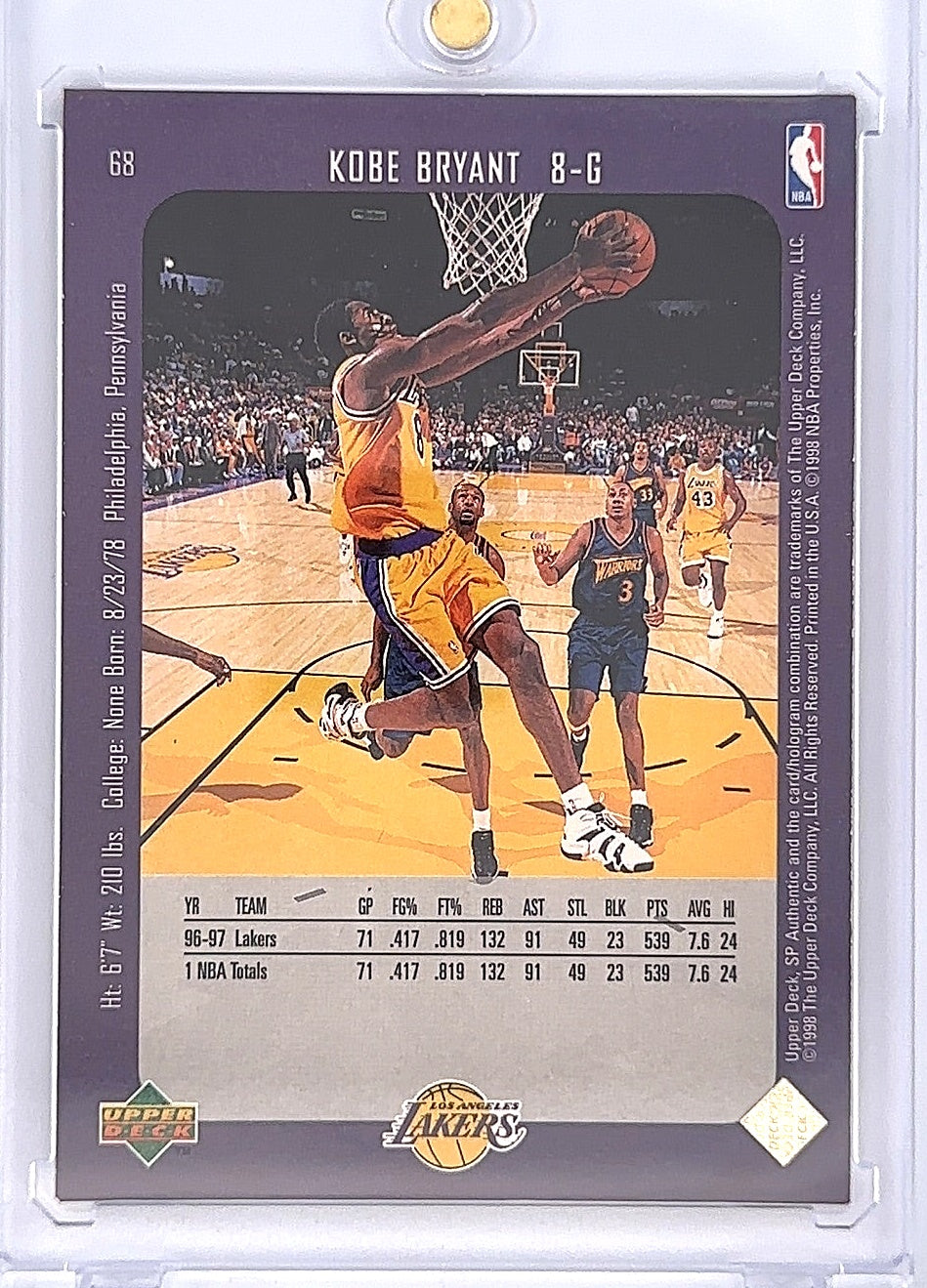 1997 SP Authentic Kobe Bryant #68 — back