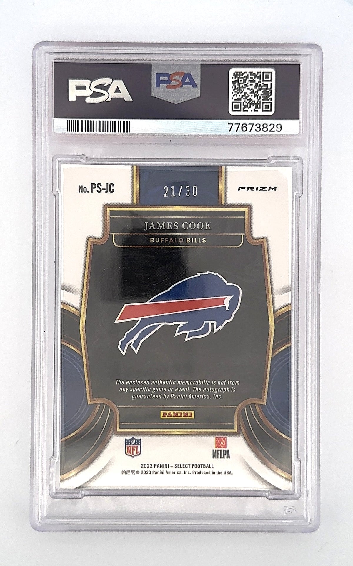 2022 James Cook Select Prime Selections Jumbo Patch Auto /30 [Neon Orange Pulsar] — back