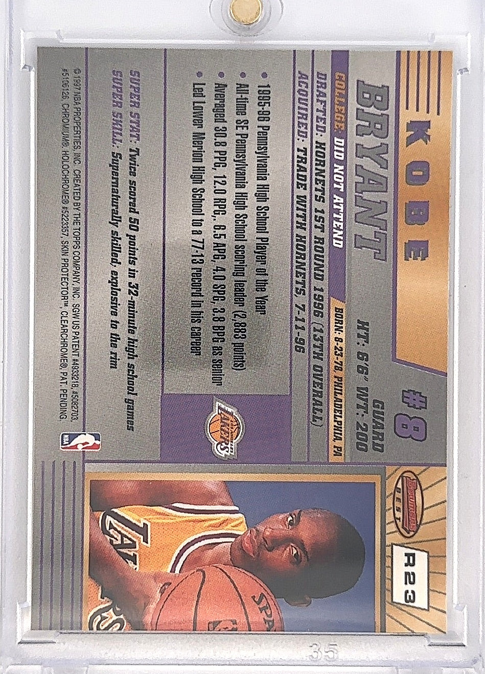 1997 Bowman's Best Rookie Kobe Bryant #R23 — back