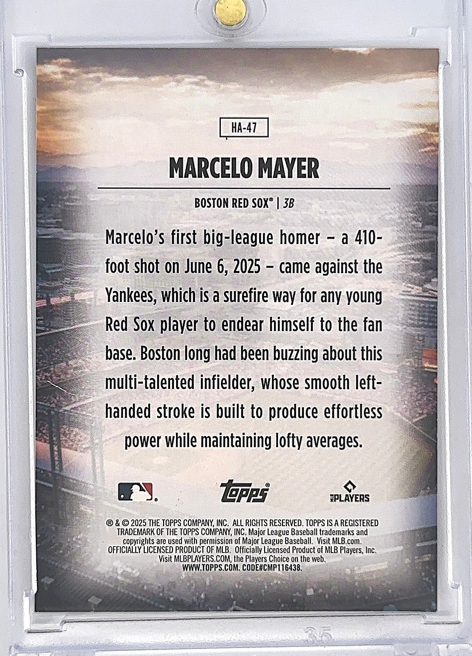 2025 Topps Update Homefield Advantage Marcelo Mayer #HA-47 — back