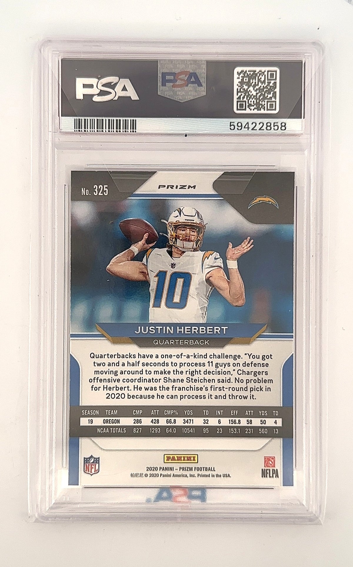 2020 Panini Prizm Justin Herbert [Red Ice] #325 PSA 9 — back