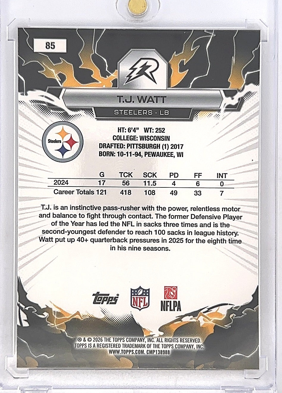 2025 Topps Resurgence T.J. Watt [Black White Surge] #85 — back