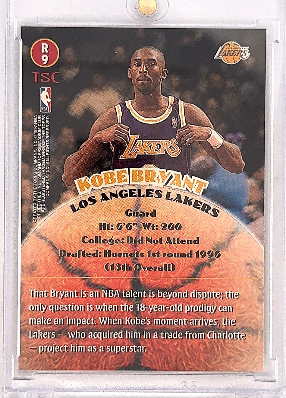 1996 Stadium Club Rookies Kobe Bryant #R9 — back