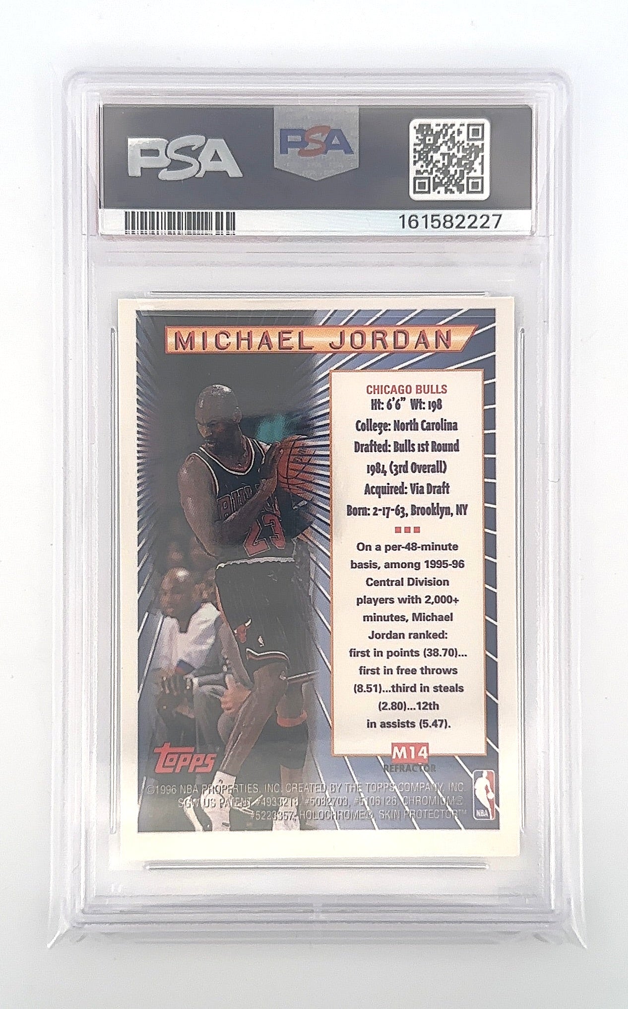 1996 Topps Mystery Finest Michael Jordan [Bordered Refractor] #M14 PSA 8 — back