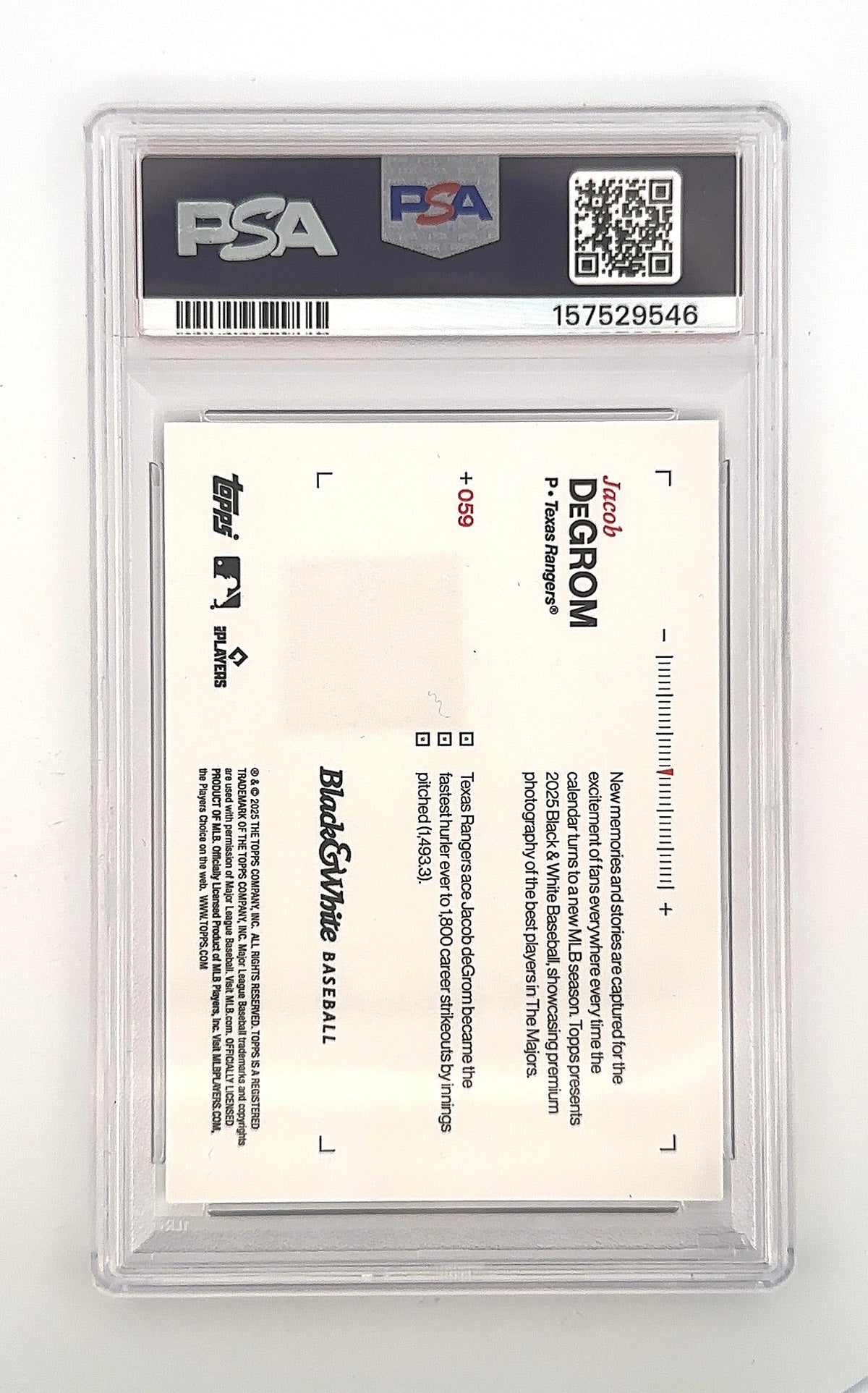 2025 Topps Black and White Jacob deGrom [Yellow] #59 PSA 10 — back